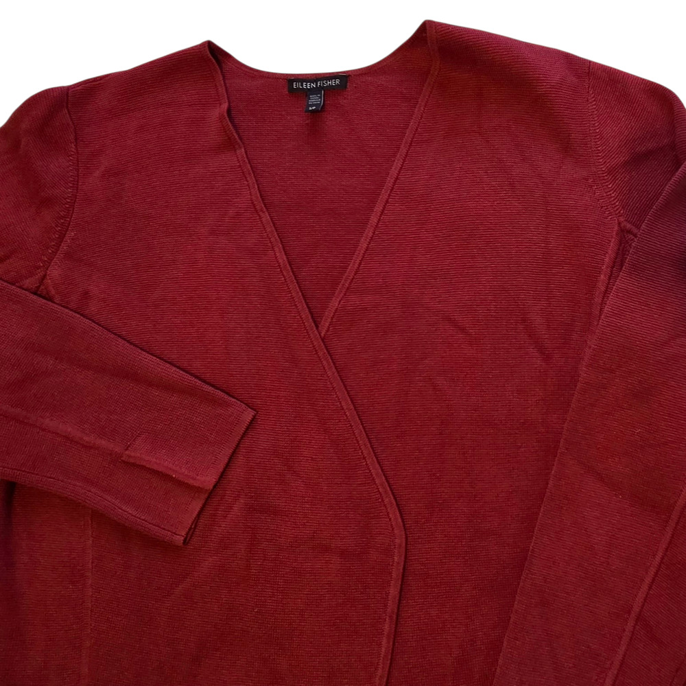 Eileen Fisher Cardigan Sweater Silk Blend Open Front Brick Sz S Oversized